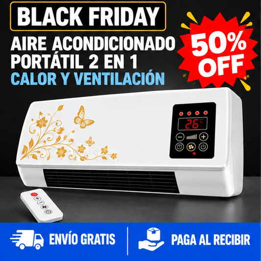 Aire Acondicionado Portátil de Pared 2x1  – Modo Calor y Ventilación con Control Remoto · 50% OFF
